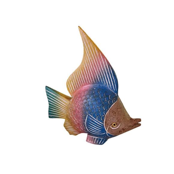 Beautiful Hand Carved painted Angel Fish. tropical color fish decor. 8"x7"beach - Picture 5 of 6